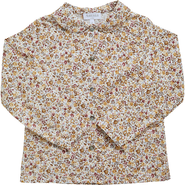 Coline Floral Collared Long Sleeve Buttoned Blouse, Multicolors