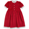 Carole Velvet Contrast Broderie Anglaise Trim Buttoned Dress, Bright Red - Dresses - 1 - thumbnail