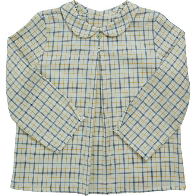 Baby Mallard Checkered Peter Pan Collar Long Sleeve Shirt, Blue & Yellow