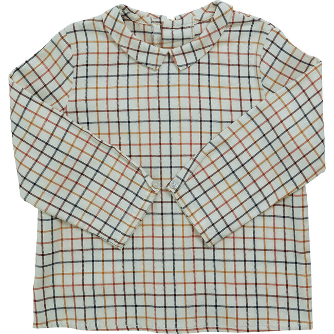 Baby Mallard Checkered Peter Pan Collar Long Sleeve Shirt, Cream & Multicolors - Shirts - 1