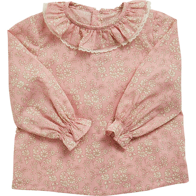 Baby Amelia Liberty Print Ruffle Collar Long Cuffed Sleeve Blouse, Capel Pink