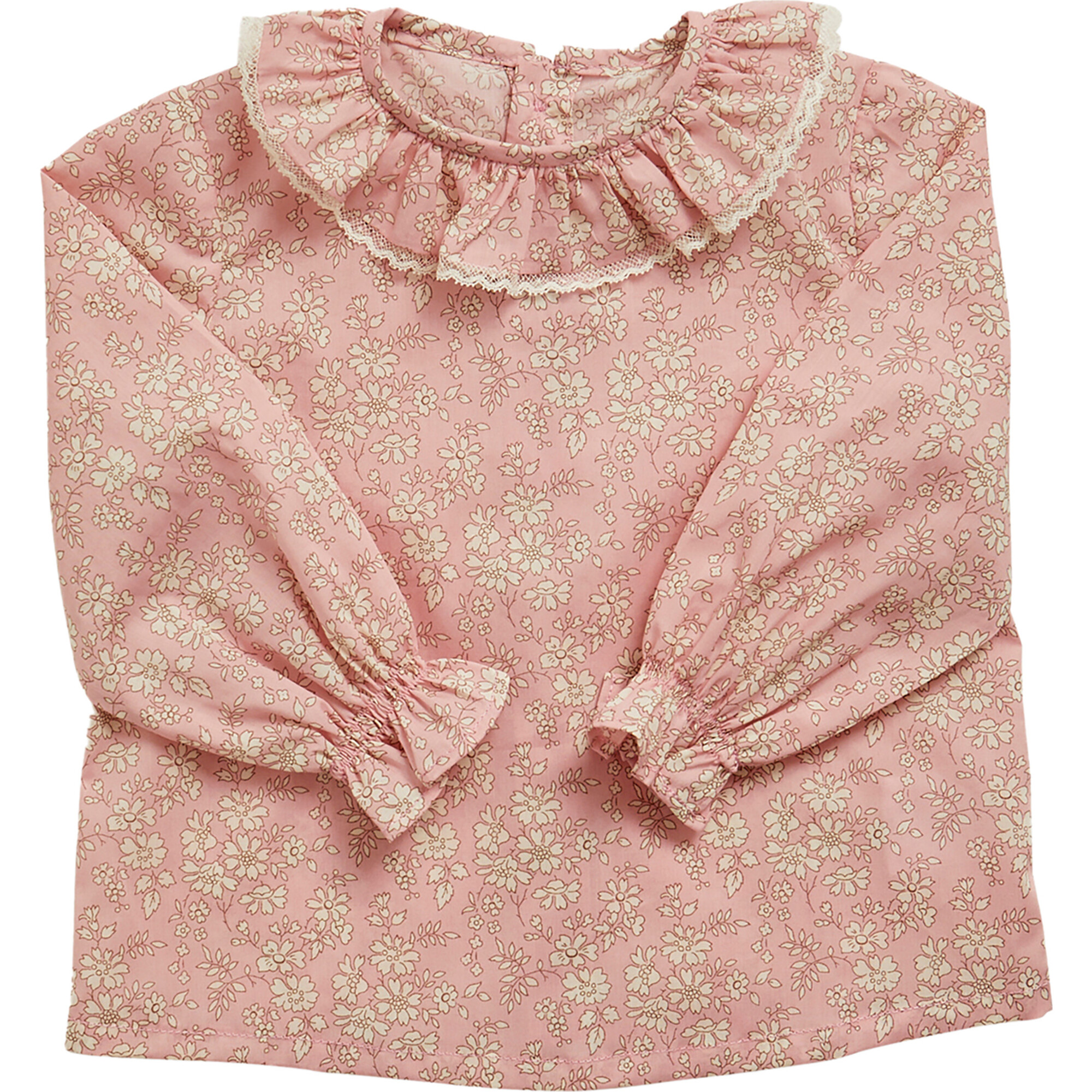 Baby Amelia Liberty Print Ruffle Collar Long Cuffed Sleeve Blouse, Capel Pink - Blouses - 1