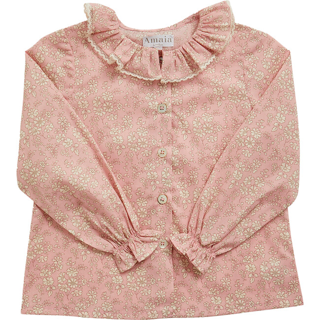 Amelia Liberty Print Ruffle Collar Long Cuffed Sleeve Buttoned Blouse, Capel Pink