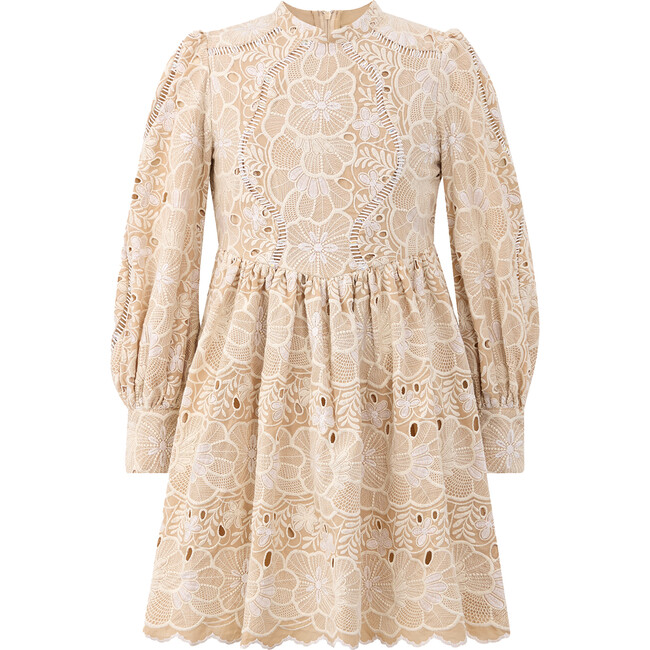 Riley Floral Embroidered Long Sleeve Mini Dress, Cream