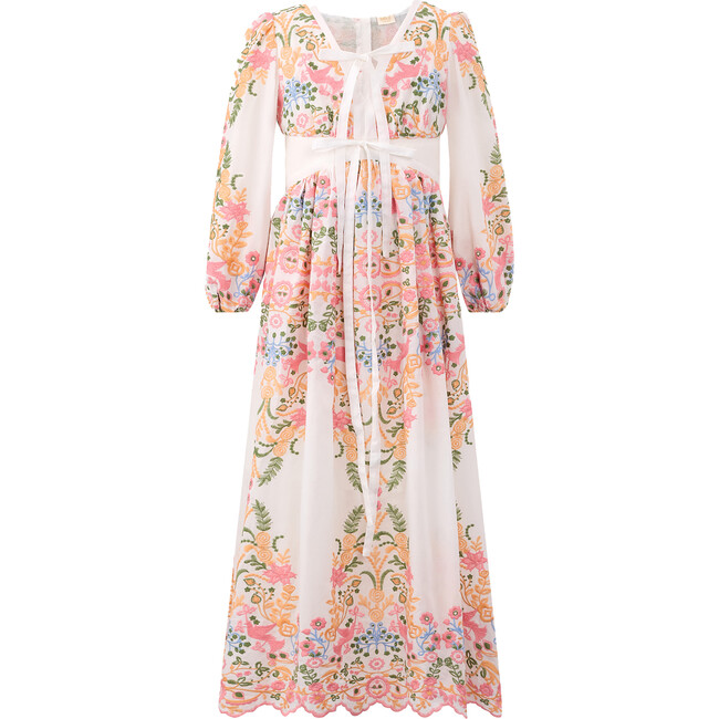 Lyla Embroidered Bow Long Balloon Sleeve Maxi Dress, Multicolors