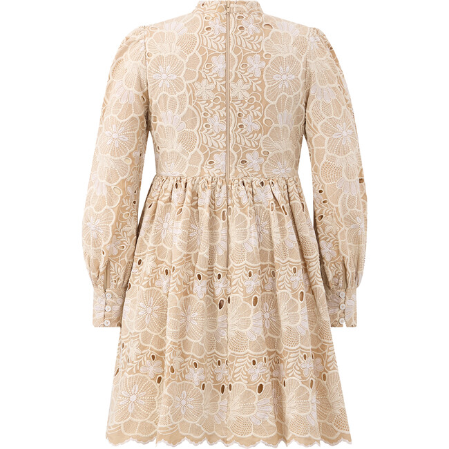 Riley Floral Embroidered Long Sleeve Mini Dress, Cream - Dresses - 2