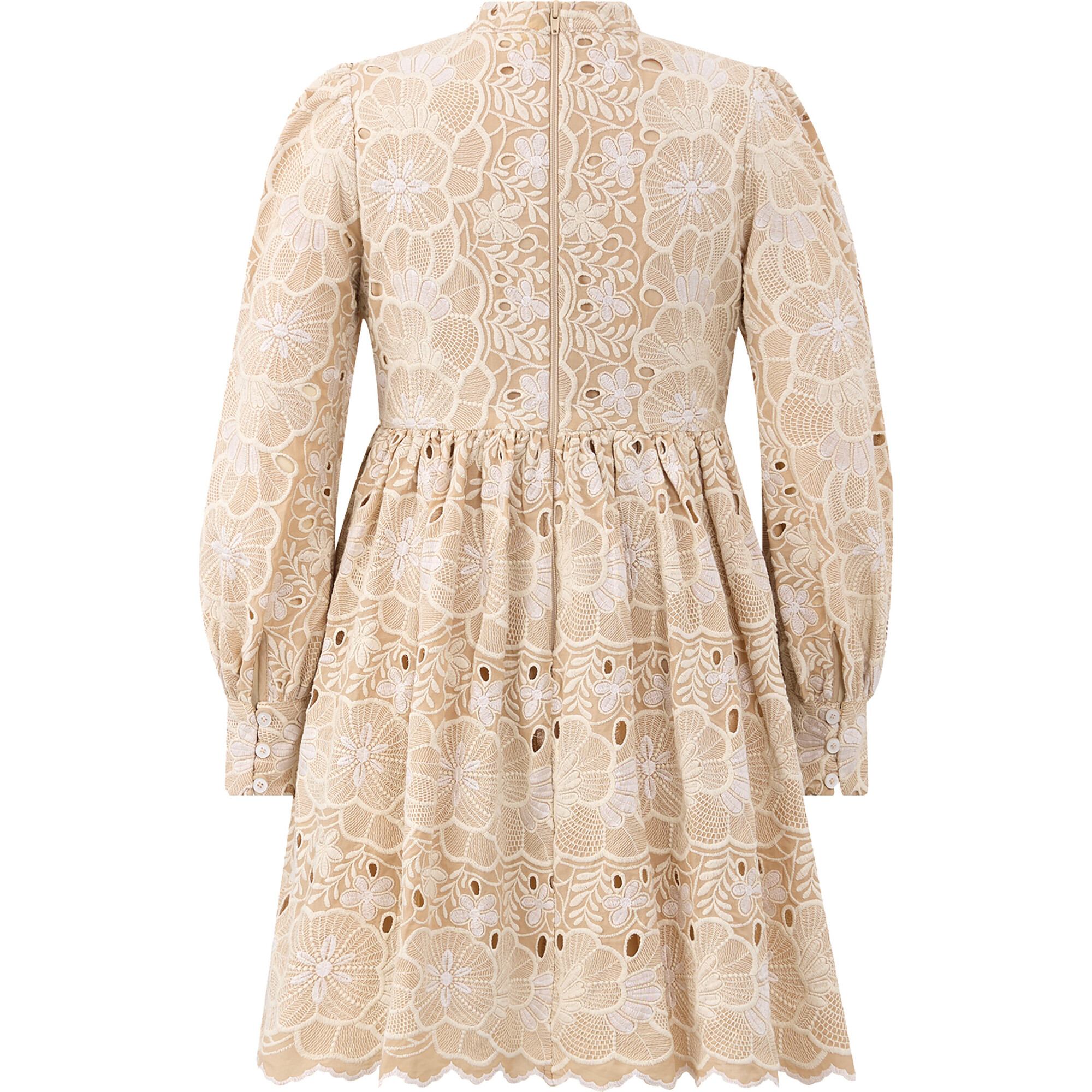 Riley Floral Embroidered Long Sleeve Mini Dress, Cream