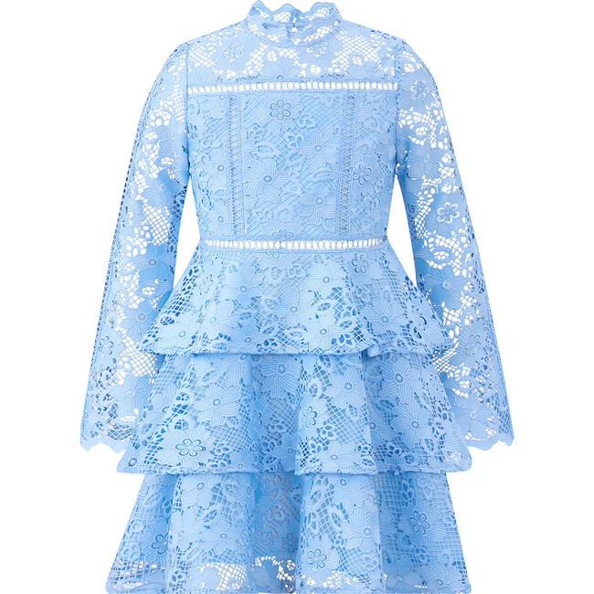 Layla Long Sleeve Tiered Frill Full Skirt Mini Dress, Powder Blue