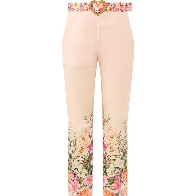 Harper Floral Print Heart-Shaped Buckle Belt Pocket Pants, Multicolors