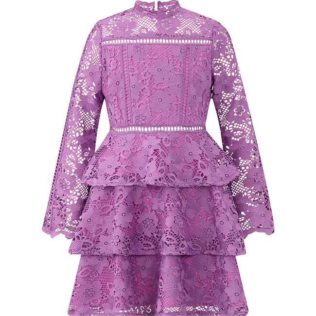 Layla Long Sleeve Tiered Frill Full Skirt Mini Dress, Grape