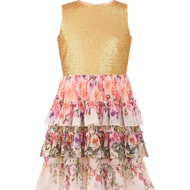 Harper Sequin Floral Print Sleeveless Tiered Skirt Dress, Multicolors