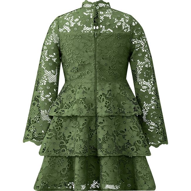 Layla Long Sleeve Tiered Frill Full Skirt Mini Dress, Khaki Green - Dresses - 2