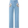 Grace Floral Embroidered Side Pocket Knit Denim Jeans, Blue - Pants - 1 - thumbnail