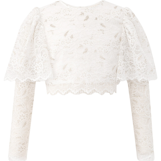 Gabriella Lace Long Sleeve Back Button Top, Cream