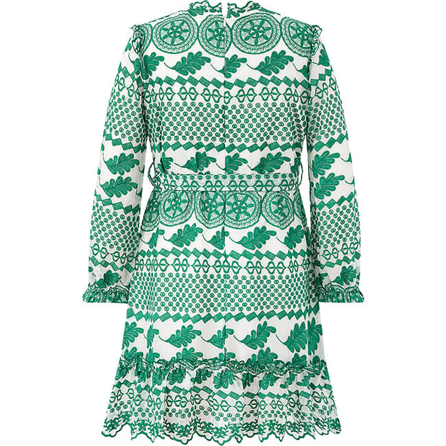 Eliana Embroidered Long Balloon Sleeve Mini Dress, Emerald - Dresses - 2