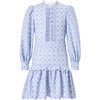 Brielle Embroidered Long Bishop Sleeve Mini Dress, Powder Blue - Dresses - 1 - thumbnail