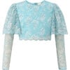 Gabriella Lace Long Sleeve Back Button Top, Cerulean - Blouses - 1 - thumbnail