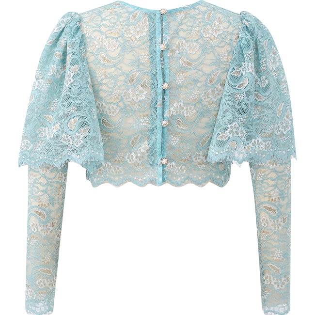 Gabriella Lace Long Sleeve Back Button Top, Cerulean - Blouses - 2