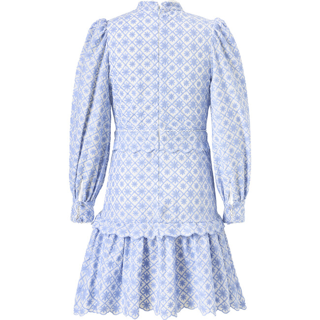 Brielle Embroidered Long Bishop Sleeve Mini Dress, Powder Blue - Dresses - 2