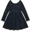 Velour Boat Neck Long Sleeve Ballet Skirt Dress, Jet Black - Dresses - 1 - thumbnail