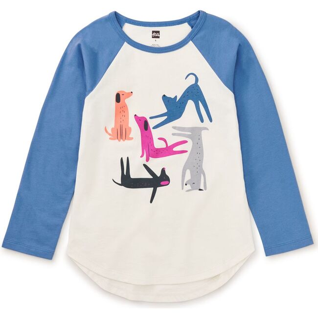 Yoga Dogs Graphic Print Two Tone Raglan Long Sleeve T-Shirt, Chalk