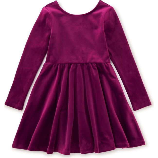 Velour Boat Neck Long Sleeve Ballet Skirt Dress, Cosmic Berry