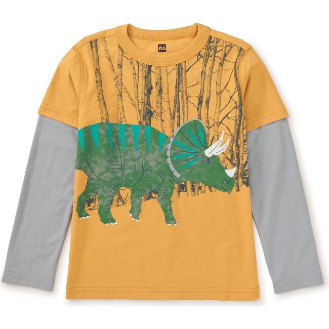 Triceratops Crew Neck Layered Long Sleeve T-Shirt, Peanut