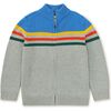 Traveler Striped Funnel Neck Long Sleeve Zip Sweater, Med Heather Grey - Sweaters - 1 - thumbnail