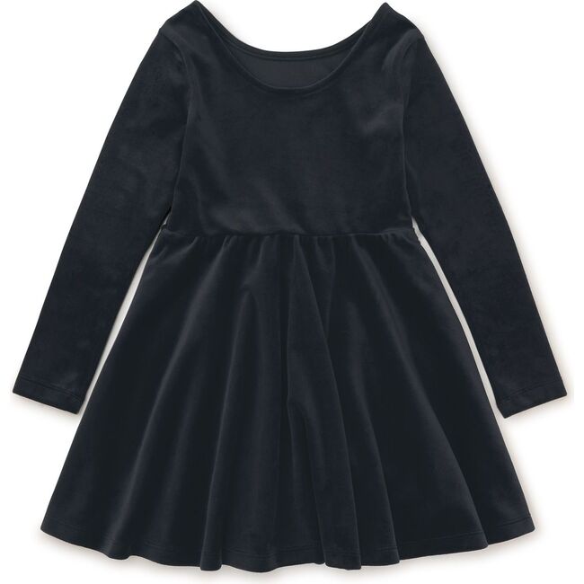 Velour Boat Neck Long Sleeve Ballet Skirt Dress, Jet Black - Dresses - 2