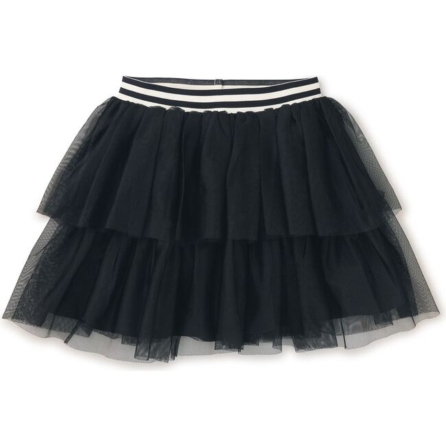 Tiered Elastic Waistband 2-Tiered Mini Tulle Skirt, Jet Black