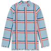 Plaid Print Ribbed Long Sleeve Mock Neck Top, Painted Windowpane - T-Shirts - 1 - thumbnail