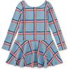 Plaid Print Ribbed Boat Neck Drop Waist Skater Dress, Painted Windowpane - Dresses - 1 - thumbnail