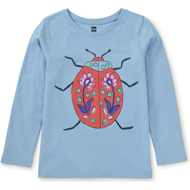 Painted Ladybug Graphic Print Crew Neck Long Sleeve T-Shirt, Scenic Blue