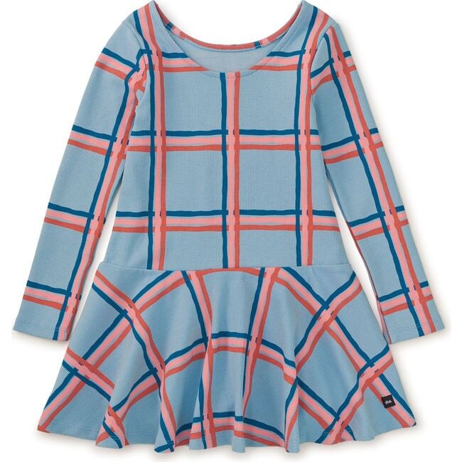 Plaid Print Ribbed Boat Neck Drop Waist Skater Dress, Painted Windowpane - Dresses - 2