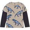 Original Print Crew Neck Layered Long Sleeve T-Shirt, T-Rex In Marble - T-Shirts - 1 - thumbnail