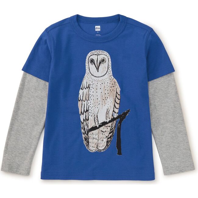 Nihat's Owl Crew Neck Layered Long Sleeve T-Shirt, Majorelle Blue