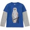 Nihat's Owl Crew Neck Layered Long Sleeve T-Shirt, Majorelle Blue - T-Shirts - 1 - thumbnail