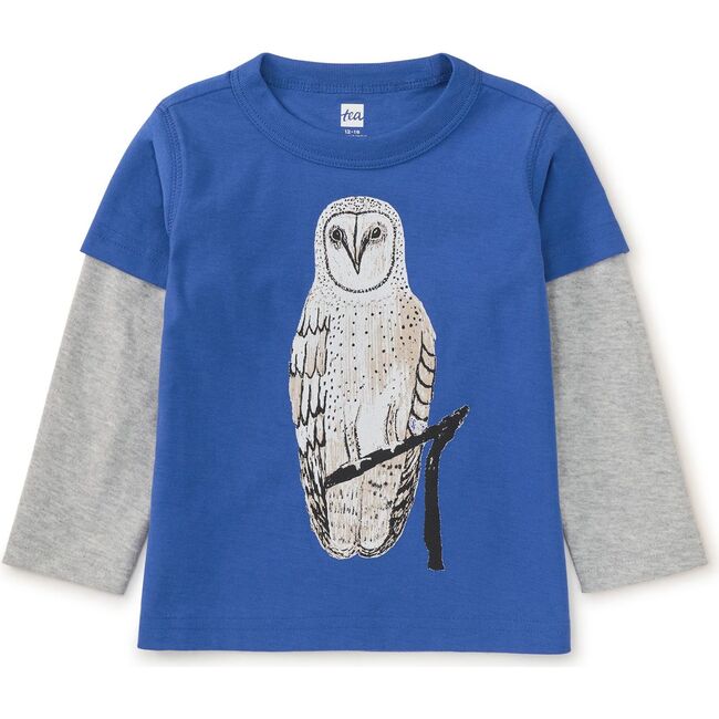 Nihat's Owl Crew Neck Layered Long Sleeve T-Shirt, Majorelle Blue - T-Shirts - 2