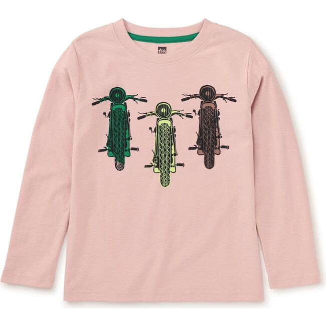 Motor Bikes Graphic Print Long Sleeve T-Shirt, Cameo Pink