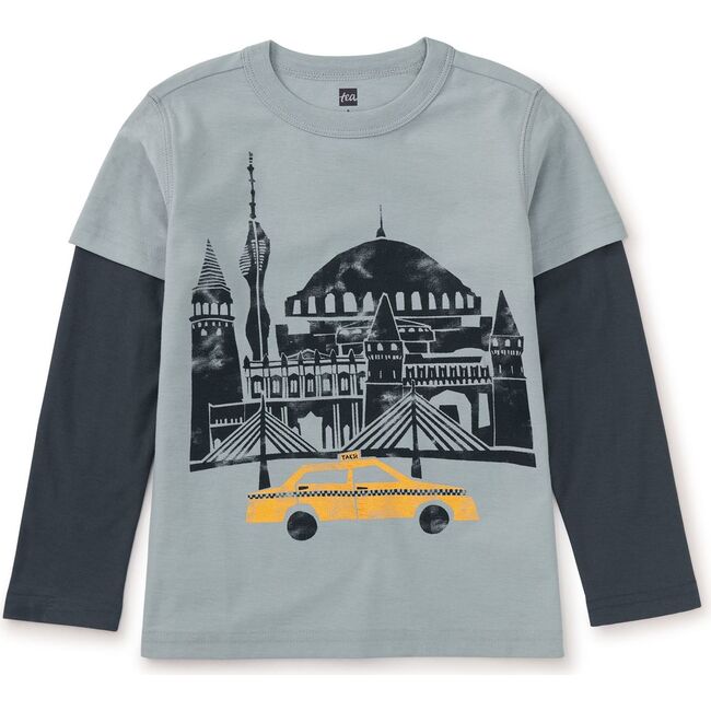 Istanbul Taxi Crew Neck Layered Long Sleeve T-Shirt, Smoke