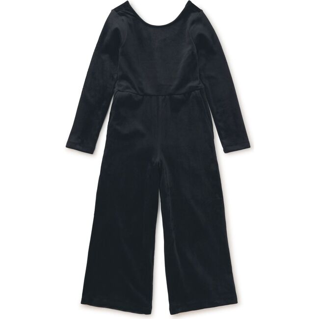 Just For Kicks Velour Long Sleeve Wide Leg Jumpsuit, Jet Black