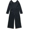 Just For Kicks Velour Long Sleeve Wide Leg Jumpsuit, Jet Black - Jumpsuits - 1 - thumbnail