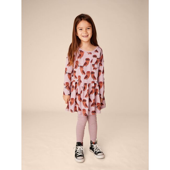 Original Print Boat Neck Long Sleeve Pocket Play Dress, All Knowing Owl - Dresses - 6