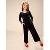 Just For Kicks Velour Long Sleeve Wide Leg Jumpsuit, Jet Black - Jumpsuits - 3