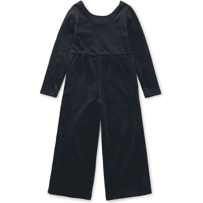 Just For Kicks Velour Long Sleeve Wide Leg Jumpsuit, Jet Black - Jumpsuits - 2