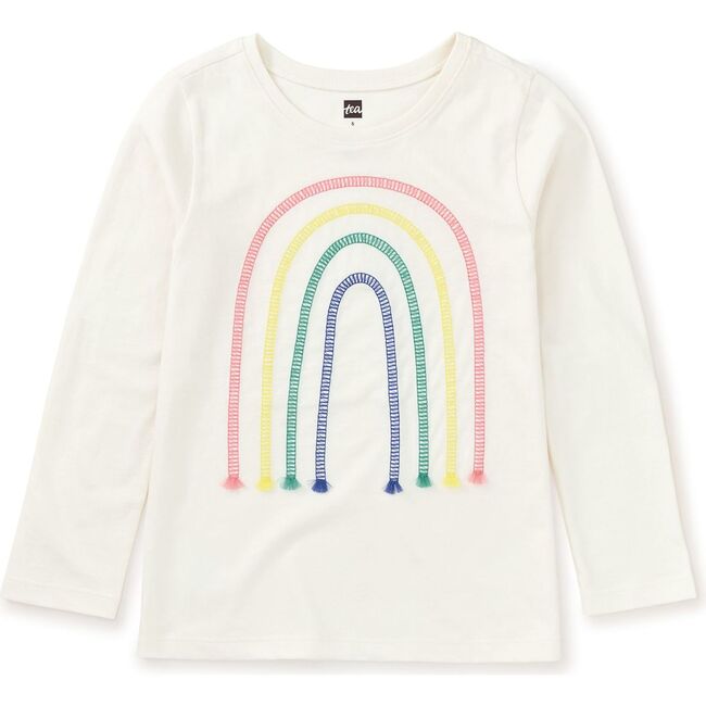 Rainbow Embroidered Crew Neck Long Sleeve T-Shirt, Chalk