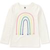 Rainbow Embroidered Crew Neck Long Sleeve T-Shirt, Chalk - T-Shirts - 1 - thumbnail