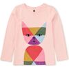 Rainbow Cat Graphic Print Crew Neck Long Sleeve T-Shirt, Pink Salt - T-Shirts - 1 - thumbnail