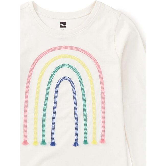 Rainbow Embroidered Crew Neck Long Sleeve T-Shirt, Chalk - T-Shirts - 2