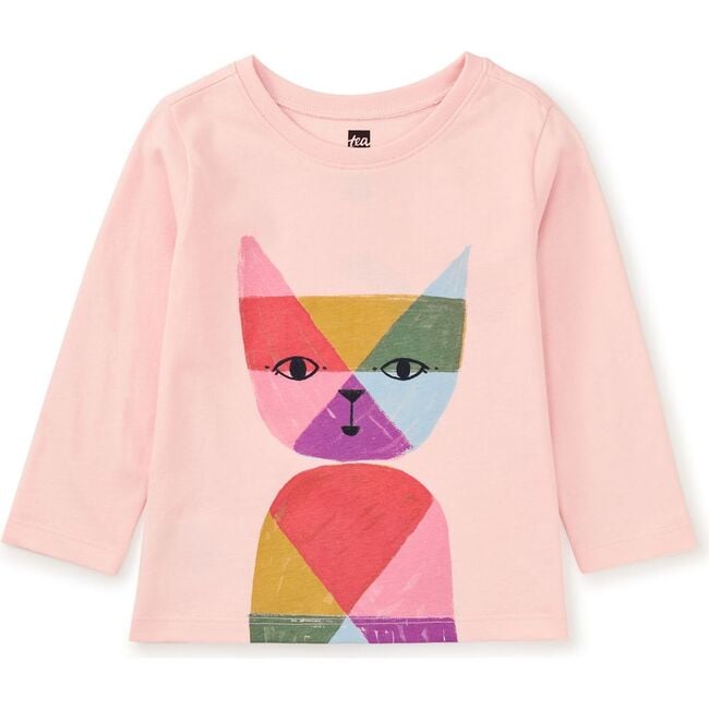 Rainbow Cat Graphic Print Crew Neck Long Sleeve T-Shirt, Pink Salt - T-Shirts - 3